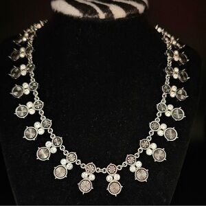 Lia Sofia Elegant Silver Necklace with Intricate Design with Crystals